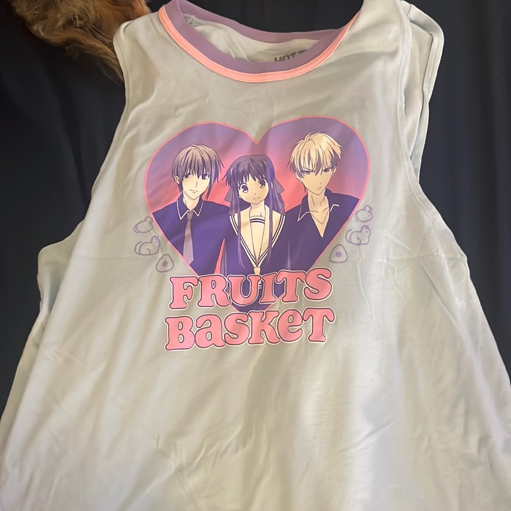 Blue and purple Fruits Basket muscle tee.